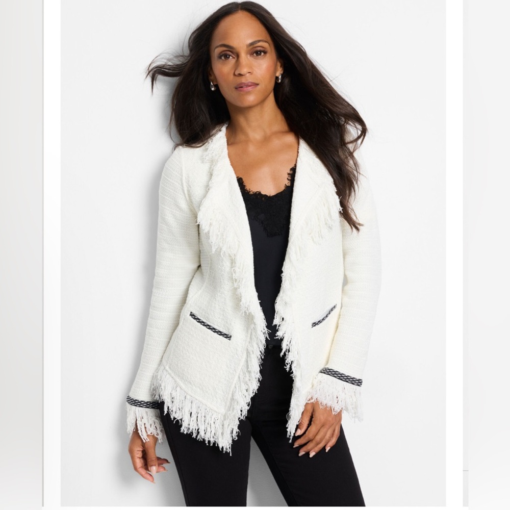 Nic + Zoe STATEMENT FRINGE MIX KNIT JACKET